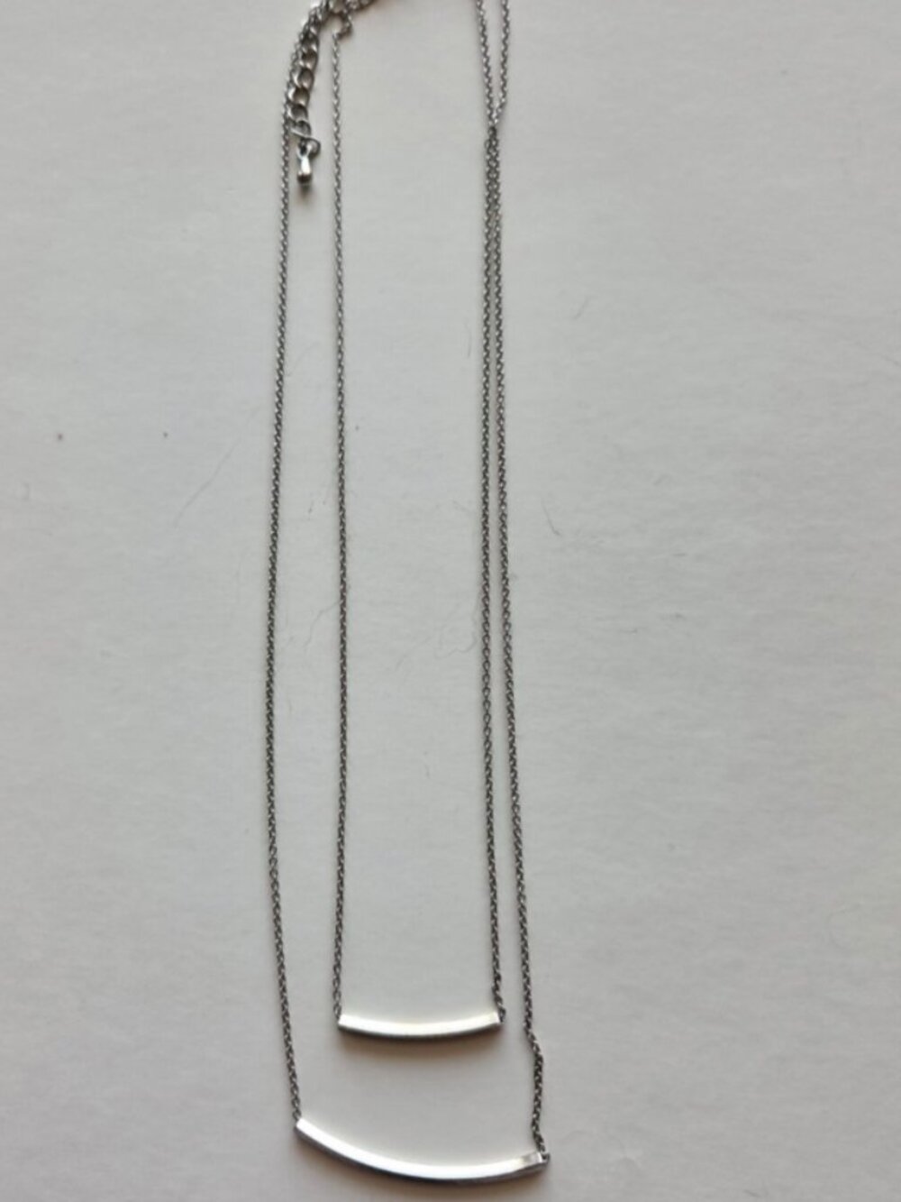 Stitch Fix Layered Silver Curved Bar Necklace | Minimalist Modern Jewelry - Picture 2 of 5